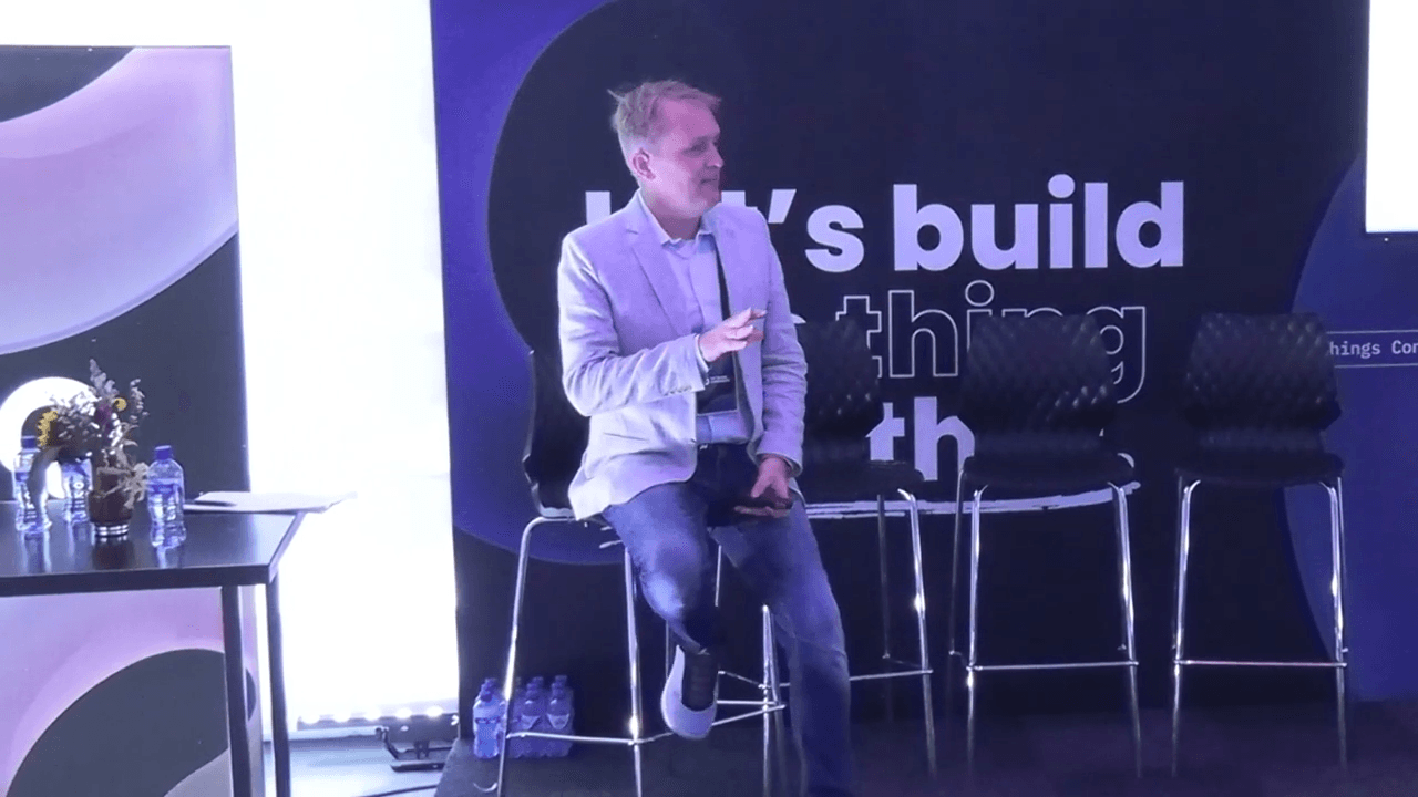 Michel Wouters delivering his keynote ‘From Lost Luggage to Lost Control’ at The Things Conference 2025, explaining how the Cyber Resilience Act will reshape IoT security.